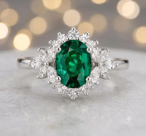 Green emerald ring gemstone - green,