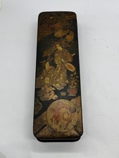 ANTIQUE JAPANESE LACQUER BOX DRAGON GEISHA HAND PAINTED STORAGE CASE