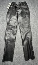 UNIK Premium Leather Motorcycle Chaps Mens 2XS Black Snap Out Liner Spandex