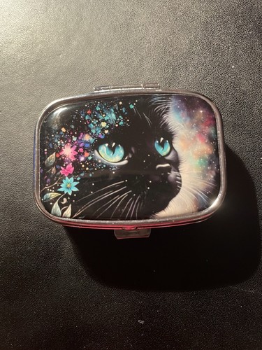 Black cat themed pill box - cat,