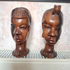 Pair Of Carved Tribal Heads /