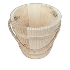 WOODEN BUCKET IN DIAMETER 11 CM WITH CORD AS A HANDLE