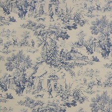 Festin Toile Blue Fabric | 100% Cotton | Vintage French Curtains Upholstery
