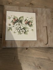 Vintage Solid Rustic Wood Tile Insert Serving Board Strawberries Cottagecore 