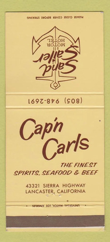 Matchbook cover cap - matchbook, cap'n