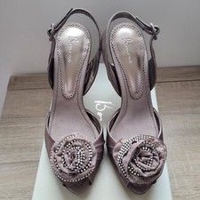 BOURNE Taupe Leather Slingback Shoe's Peep Toe Diamonte Rose Size Uk 7