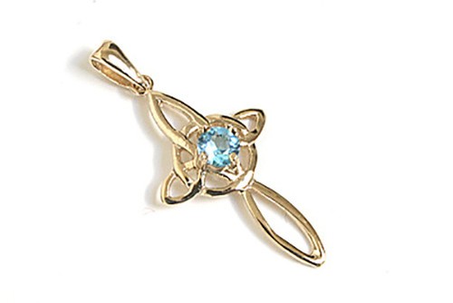 9ct gold blue topaz cross - topaz,