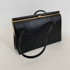 Vintage Black Leather Kelly Handbag 1960’s Made In Great Britain Goodwood