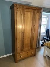 Old Vintage Pine Wardrobe With A Big Drawer