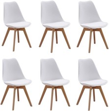 WHITE Set of 6 Tulip Dining Chairs Designer Chairs Wooden Home Office Kitchen UK