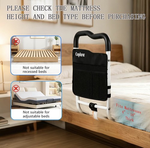 Adjustable bed assist - adjustable, rail