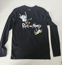 Rick and Morty Jersey Pyjama Top Long Sleeve Black T-Shirt Mens Primark Size XS
