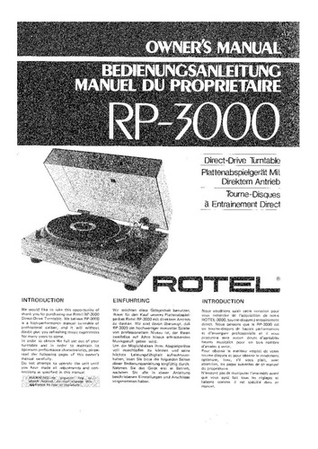 Rotel 3000 turntable owners - rp-3000,