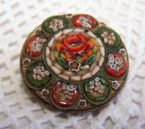 Italian micro mosaic brooch - italian,