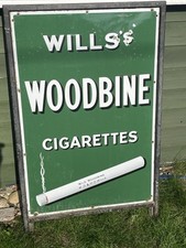 Vintage Wills's Woodbines Cigarette Enamel Advertising Sign ORIGINAL FRAME 26X34