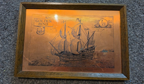 Framed copper wood nautical - &,
