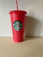 Starbucks 2020 24 fl oz Red Cold Cup with Lid & Striped Straw - Unused