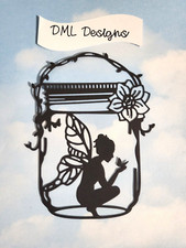 Die Cut cuts Fairy jar x 4, black silhouette topper