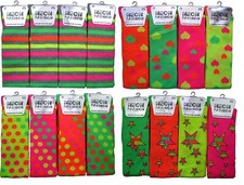 PAIR OF GIRLS LADIES WOMENS LONG OVER THE KNEE HIGH NEON SOCKS BRIGHT SIZES 12-6