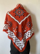 Vintage TREVIRA Red  Blue White Nautical Anchor Sailor Bandana Scarf 29''x29''