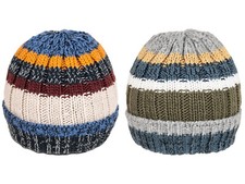 Mens Chunky Knit Hat Fleece Lined Beanie Winter Warm Colourful Thick Striped