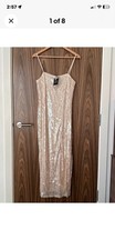 New Look Sequin Pearl Pink Midi Dress With Side Spilt Size 12