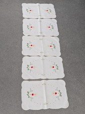 5x Vintage Embroidered Christmas Table Mats Placemats Traymat Candle Holly