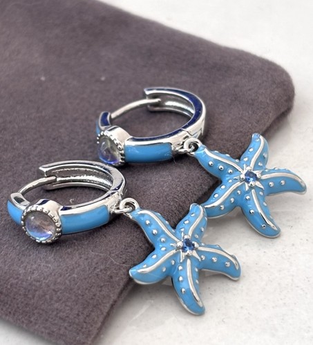 Sterling silver blue starfish - blue,