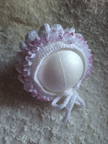 Hand knitted baby - , bonnet