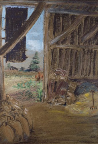 Original pastel barn - pastel,, 'barn