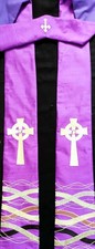 NEW Handmade purple pure silk clergy stole with Celtic crosses