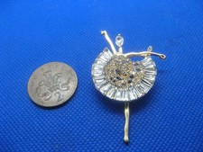 Lovely Clear Baguette & Round Rhinestone Gold Tone Ballerina Brooch. New.