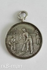 1922 ANTIQUE SOLID SILVER CRICKET POCKET WATCH ALBERT CHAIN FOB MEDAL