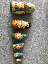 Vintage Hand Painted Wood Nesting Dolls Beauty & The Beast Disney