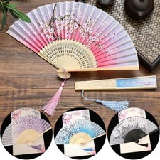 1x Chinese Style Folding Fans Silk Bamboo Hand Held Fan Wedding Party Dance Fans