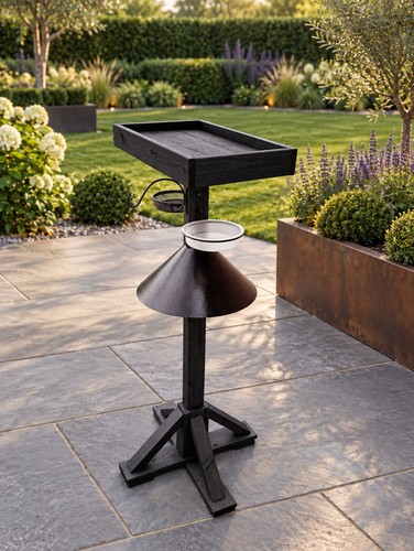 Black wooden bird table with - black,