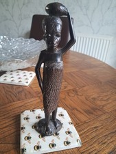 Vintage Hand Carved African Wooden Statue Women Tribal Figure Spiritual Folk Art