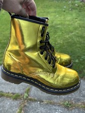 Shiny Gold Coloured Unisex Doctor Martens Boots Size Uk 5, Scuffs But good Sole