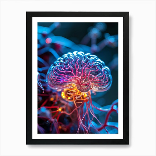 Brain with wires art print - wires,