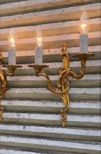 Vintage French Pair of Ornate Large Double Sconces, , Wall Lights (Rewired)