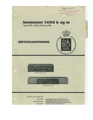 Service manual bang - bang, olufsen