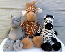 RUSS BERRIE LARGE GIRAFFE MEDIUM RHINO & ZEBRA SET OF 3 SOFT TOY SET TOYS BUNDLE