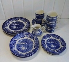 Ironstone Broadhurst English Scene Blue 21pc Set Plates Cups Saucers Jug Etc CH