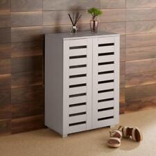 2 Door Shoe Storage Cabinet Grey Wooden Rack Stand Cupboard Slatted Doors Oslo