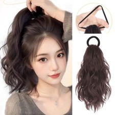 Synthetic Ponytails Hair Extension With Rubber Band Long Curly Wavy Layered UK