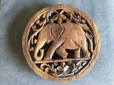 WOODEN TRIVET/STAND CIRCULAR INTRICATE ELEPHANT DESIGN CIRCULAR FEET INDIAN 7”