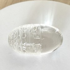 Natural Sphatik Gemstone Lingam Shree Yantra, Clear Crystal Quartz Oval 2.5x1.5”