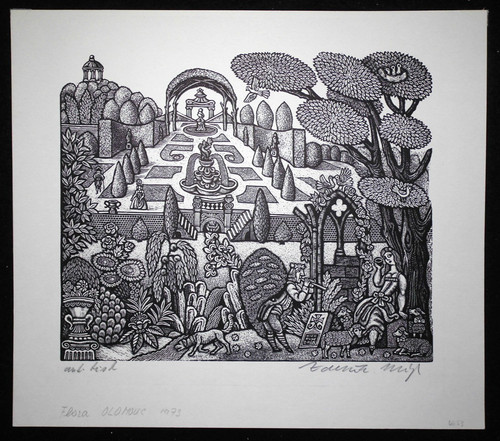 Signed vintage woodcut print - vintage,