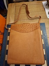 Ostrich Skin Leather Combination Lock Briefcase Shoulder Bag Light Tan *