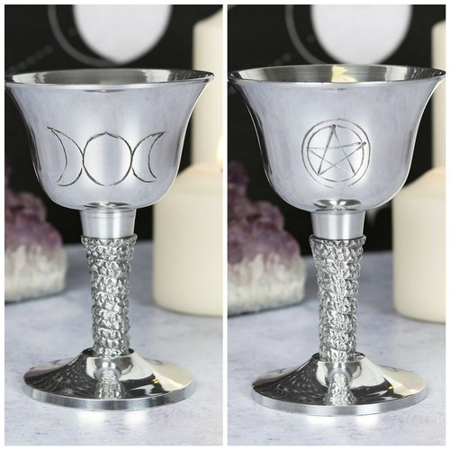 Silver metal pentagram chalice - silver,
